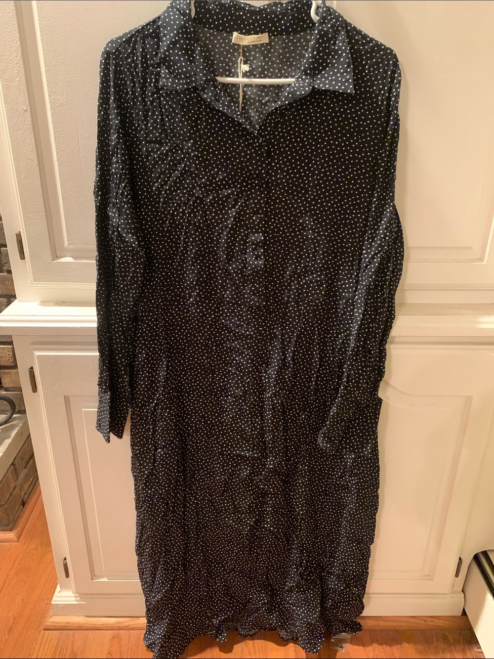 lovestitch Black Polka Dot Maxi Shirt Dress NWT Large